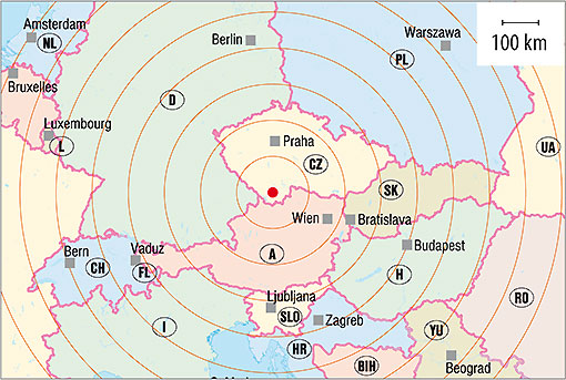 Český Krumlov and Central Europe, map