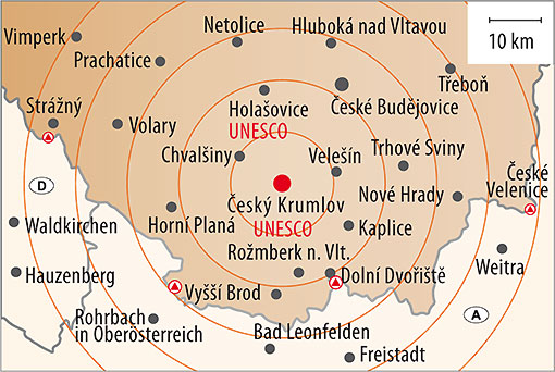 Český Krumlov and South Bohemia, map