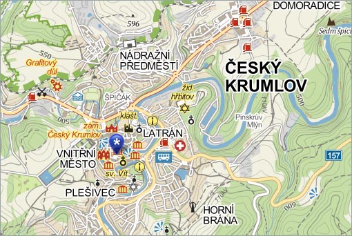Český Krumlov / Böhmisch Krumau, Stadt - Landkarte, Foto: mapy.cz, Bildquelle: mapy.cz