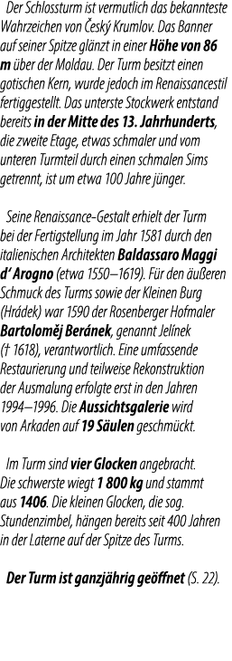 Der Schlossturm ist vermutlich das bekannteste Wahrzeichen von esk  Krumlov. Das Banner auf seiner Spitze gl nzt in ...