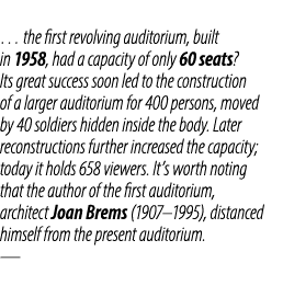 … the first revolving auditorium, built in 1958, had a capacity of only 60 seats? Its great success soon led to the c...