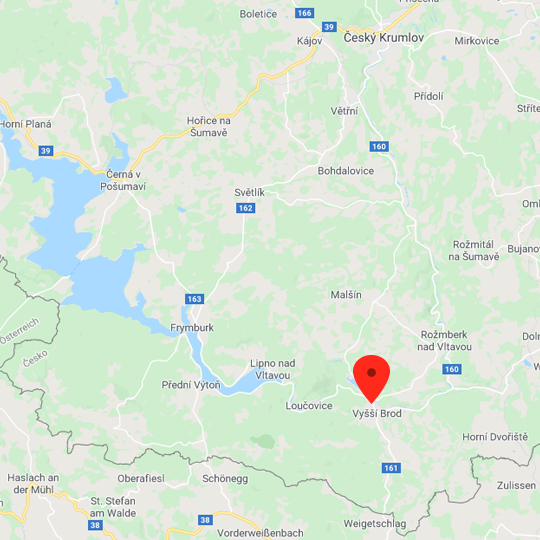 Vyšší Brod mapa, zdroj: Mapy Google